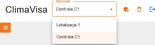 Випадний список вибору контролера у верхній панелі ClimaVisa